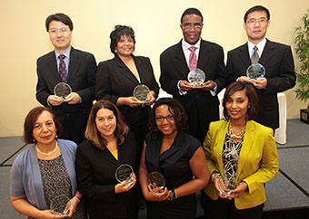 Left to right: First row: Dr. Inez Tuck, Dr. Kelly Graves, Dr. Rosalyn Lang-Walker and Dr. Schenita Davis-Randolph - Second Row: Dr. Justin Zhan, Dr. Paula E. Faulkner, Dr. Osei-Agyeman Yeboah and Dr. Lifeng Zhang